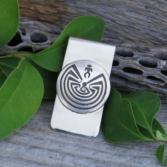 Native American Navajo Man in the Maze Sterling Silver Handmade Money Clip - Picture 3 of 9